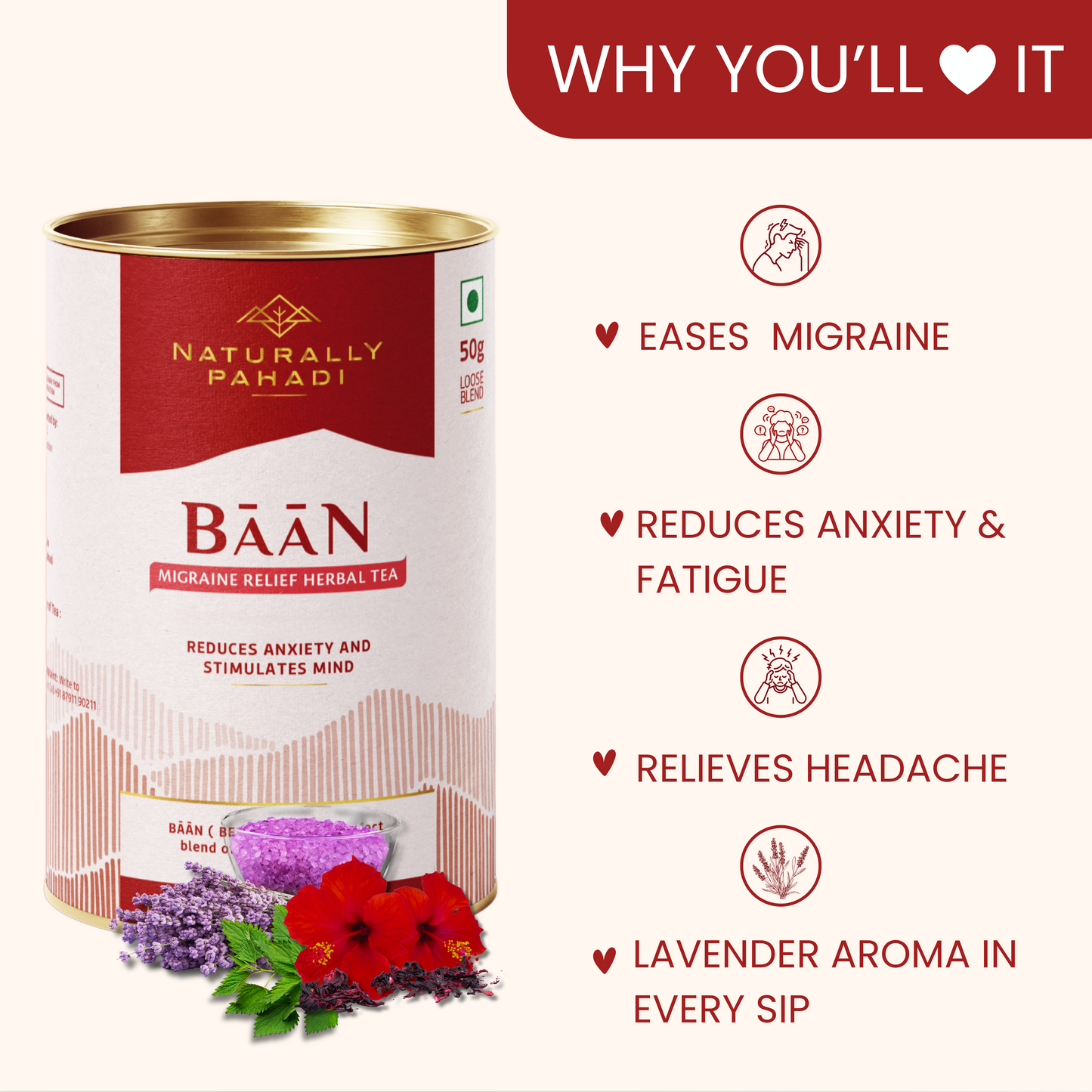 Baan Herbal Tea- Lavender, Nettle, Hibiscus | Anxiety & Migration Relief Tea