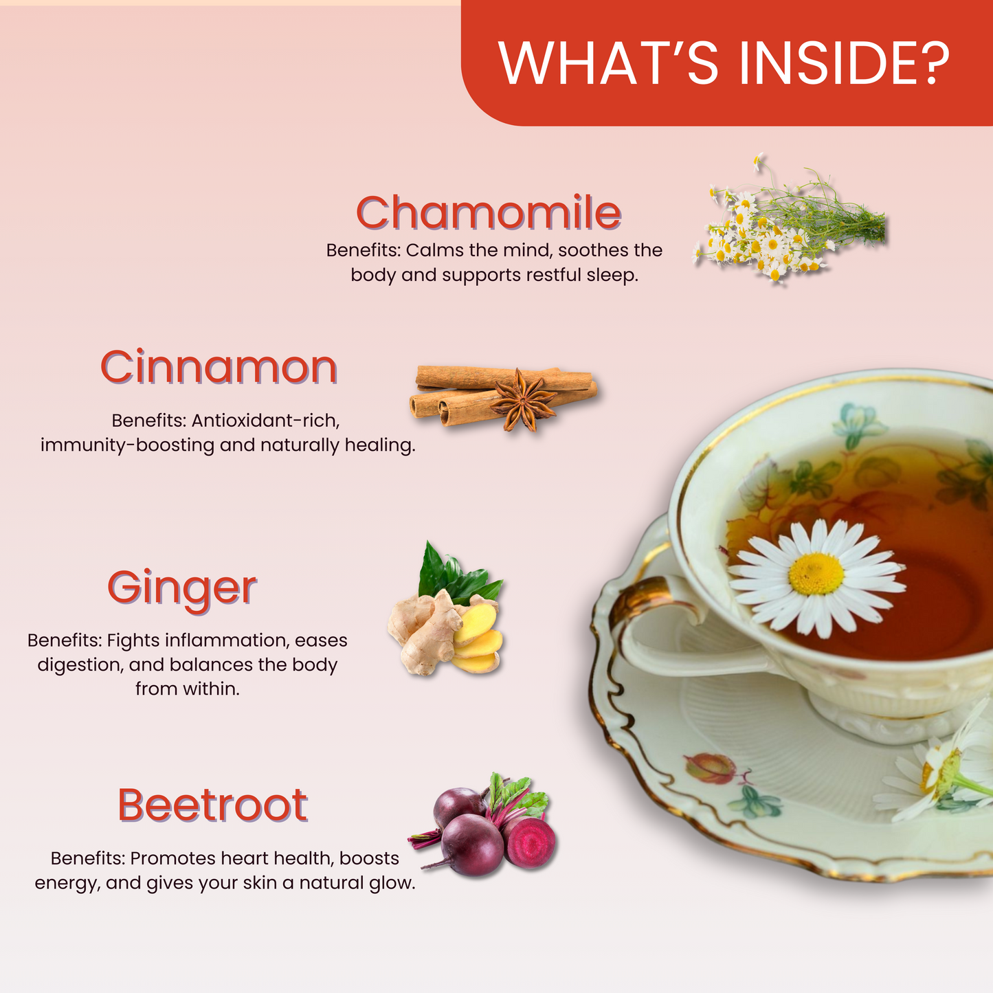 Rumukh Herbal Tea-Chamomile Cinnamon, Beetroot I Digestive Comfort Tea