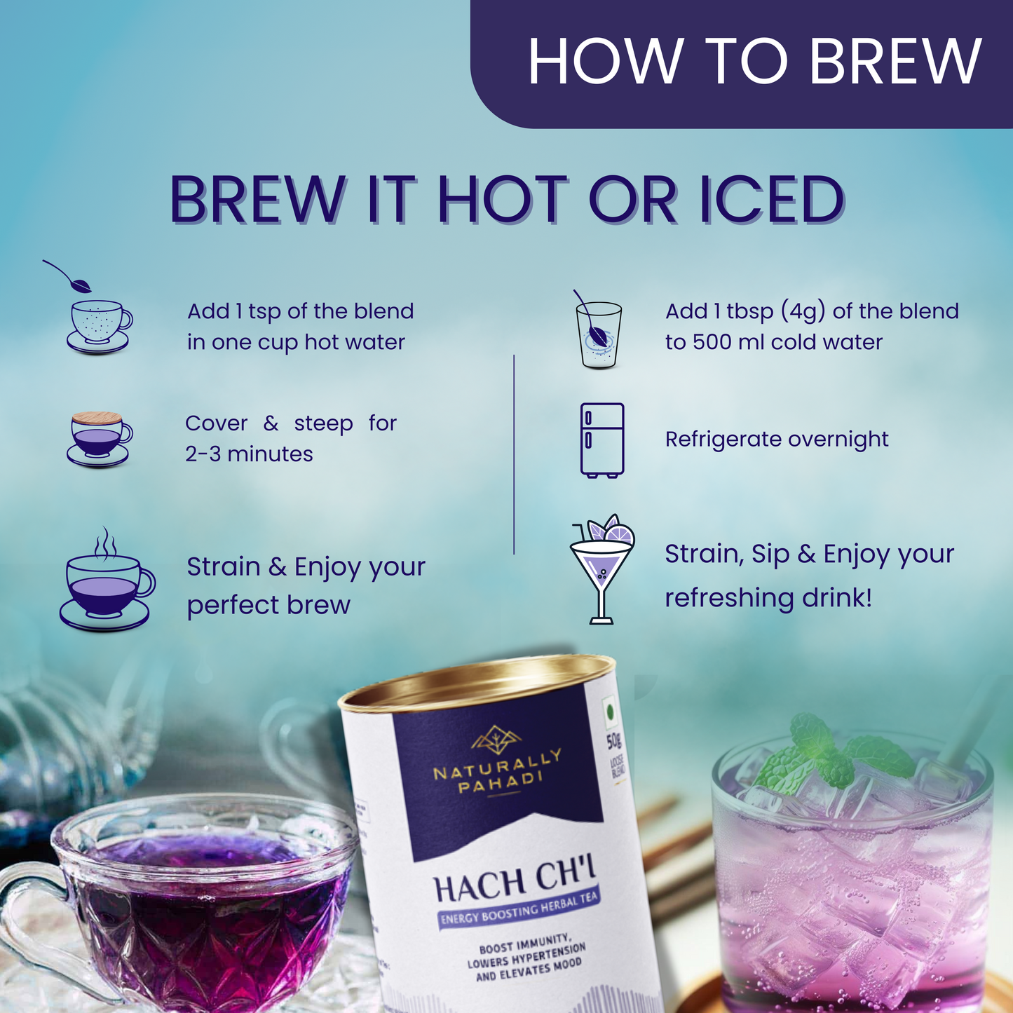 Hach ch'i Herbal Tea - Sea Buckthorn, Butterfly Pea Flower  | Immunity & Energy Boosting Tea
