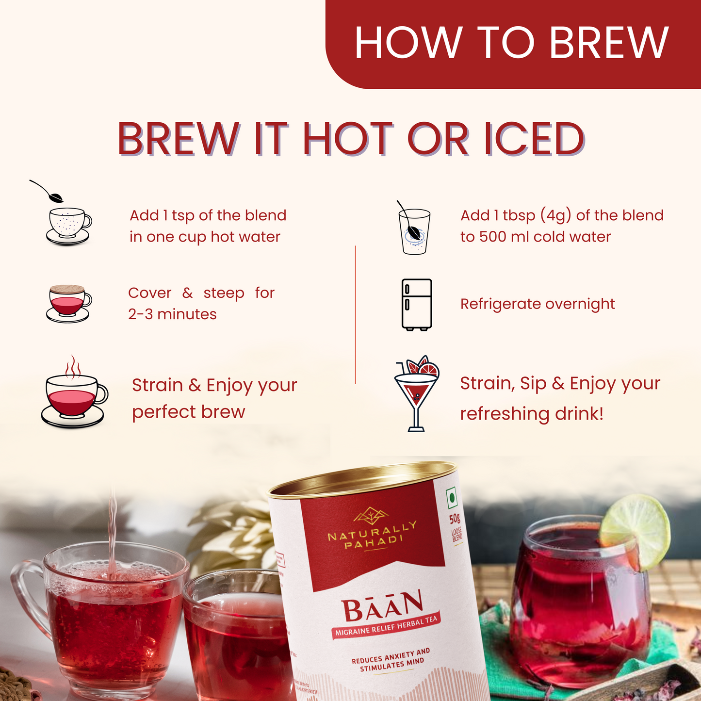 Baan Herbal Tea- Lavender, Nettle, Hibiscus | Anxiety & Migration Relief Tea