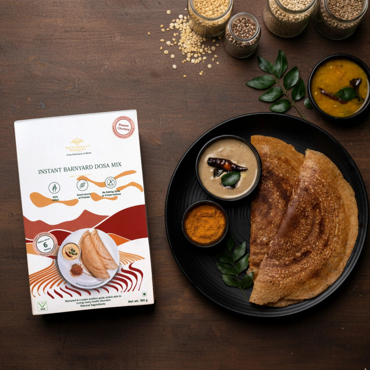 Instant Barnyard Millet Dosa with Podi and Peanut Chutney (310g)