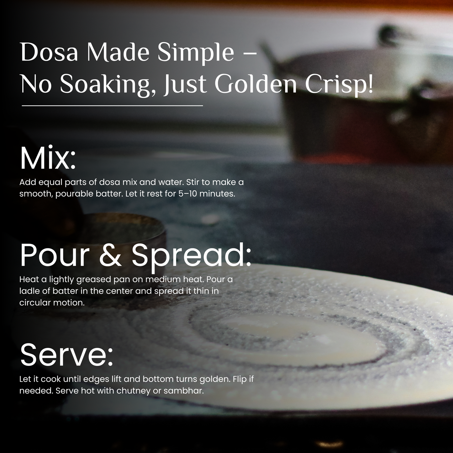 Instant Barnyard Millet Dosa Mix with Peanut Chutney and Podi.